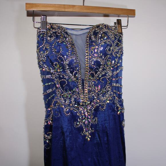 Dancing Queen U.S.A. Royal Blue Double Lined Gown With Beading Size XS - Picture 2 of 5